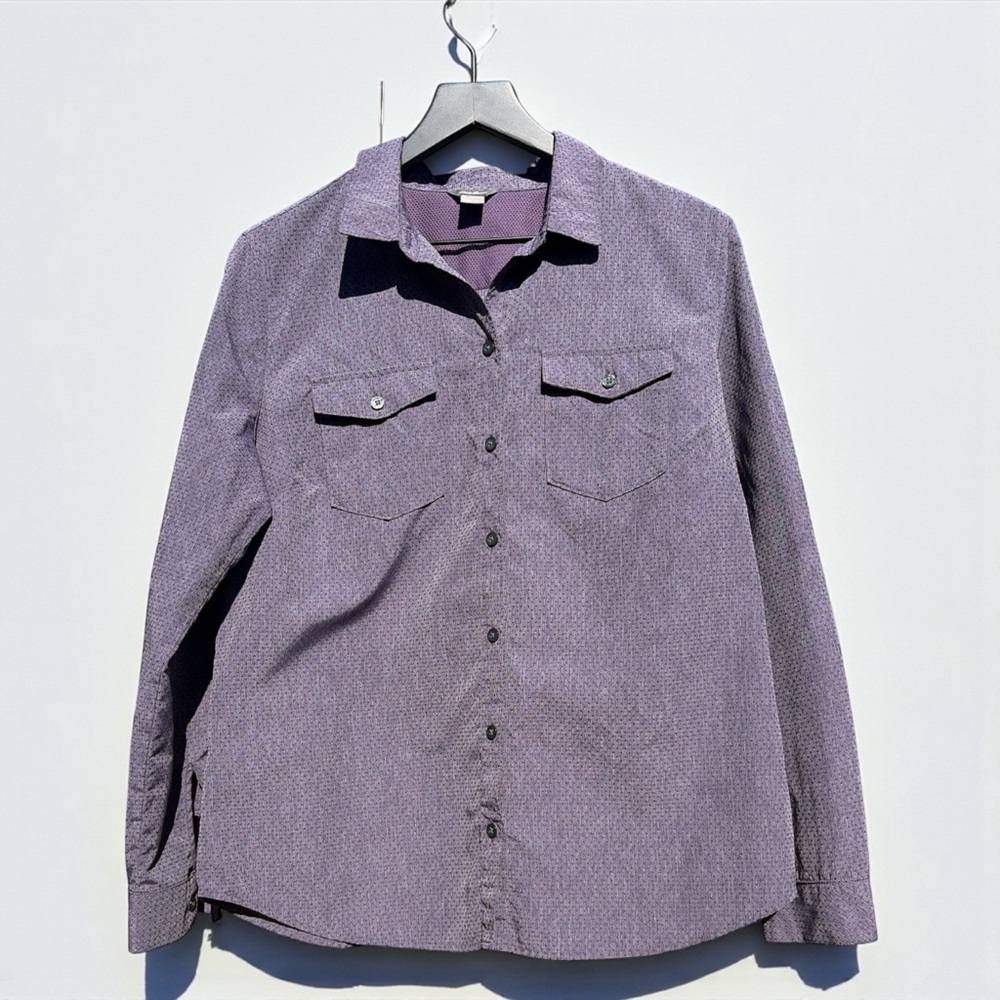 EDDIE BAUER WOMEN’S LONG SLEEVE COLLARED PURPLE TOP – SIZE LARGE
